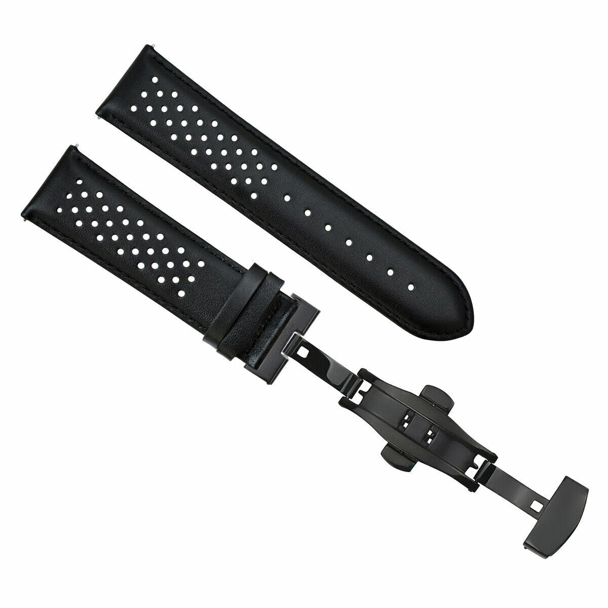 PERFORATED LEATHER RALLY WATCH STRAP BAND - QUICK RELEASE - 22MM