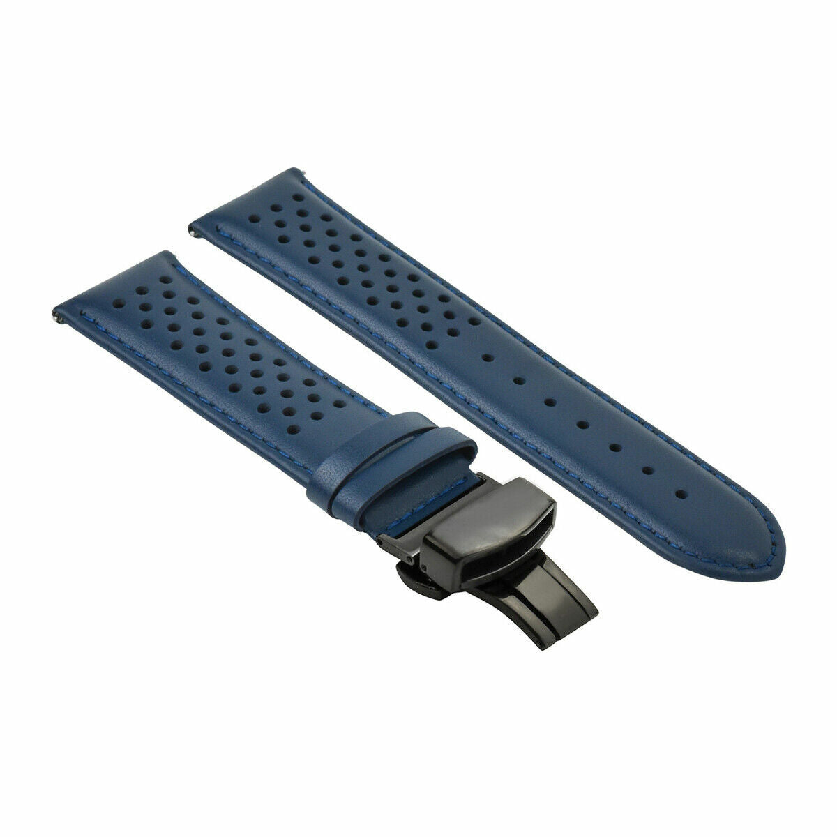 PERFORATED LEATHER RALLY WATCH STRAP BAND - QUICK RELEASE - 22MM