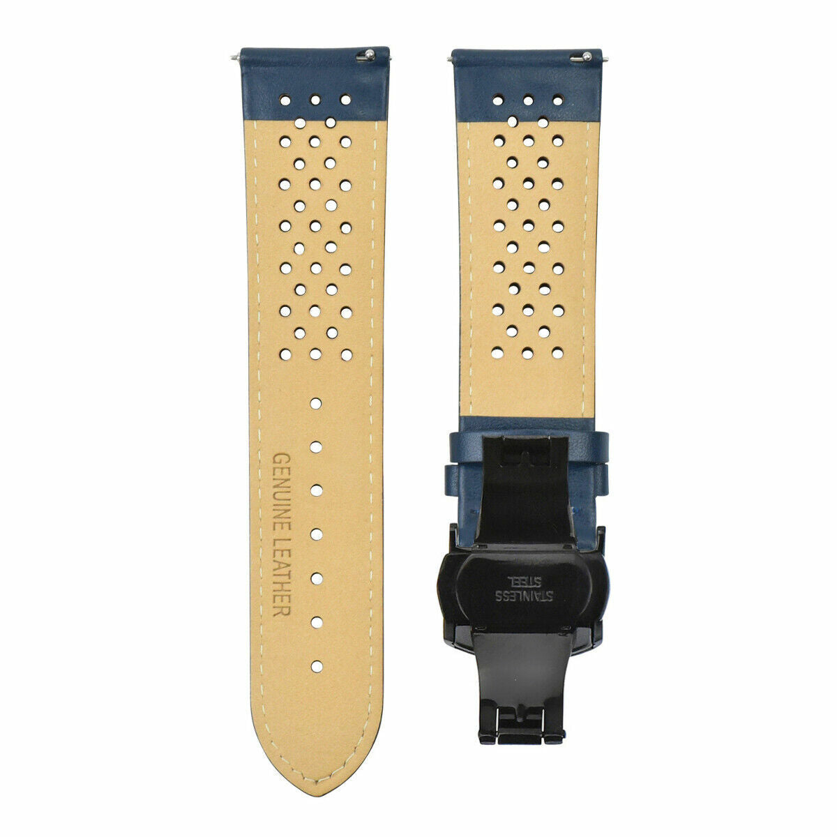 PERFORATED LEATHER RALLY WATCH STRAP BAND - QUICK RELEASE - 22MM