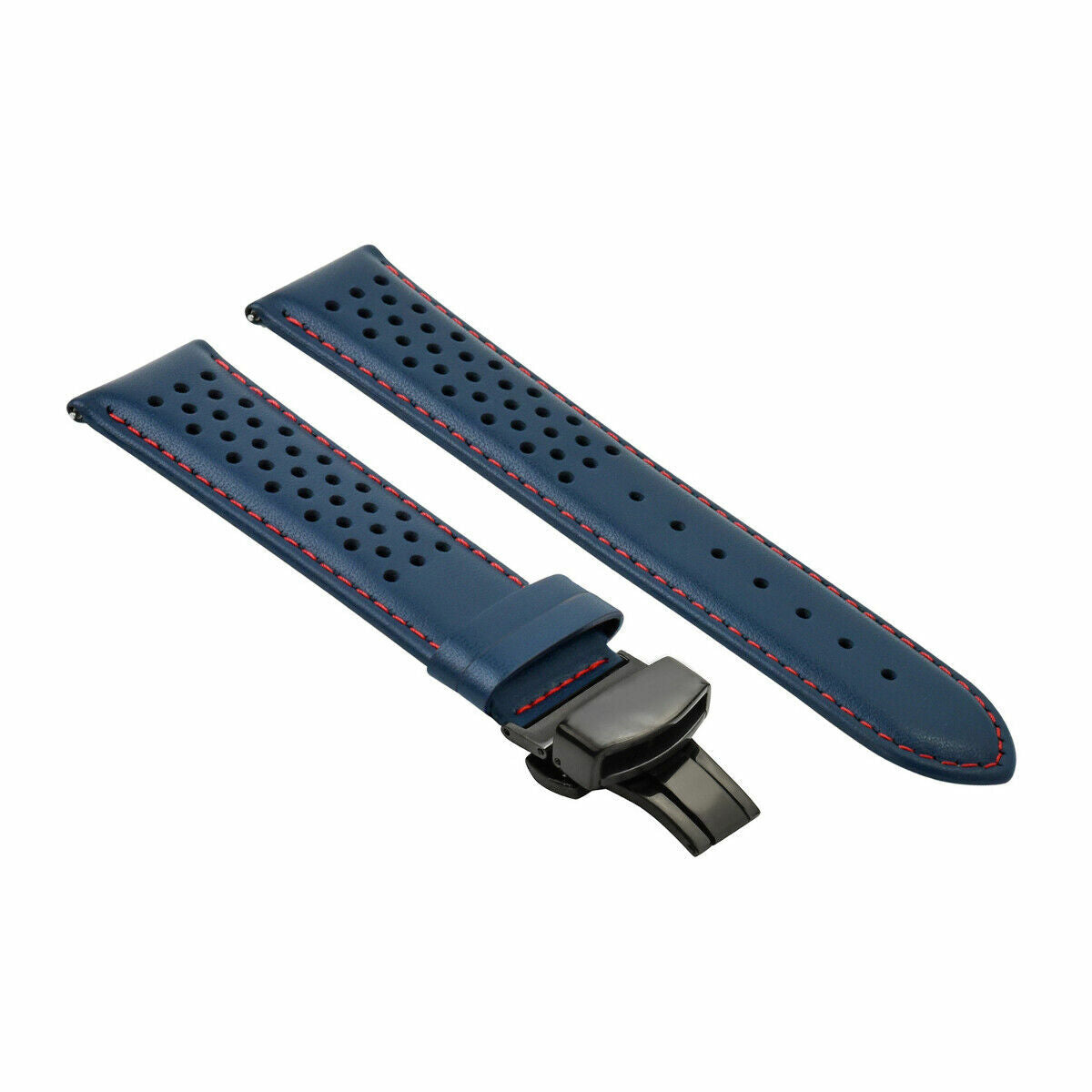 PERFORATED LEATHER RALLY WATCH STRAP BAND - QUICK RELEASE - 22MM