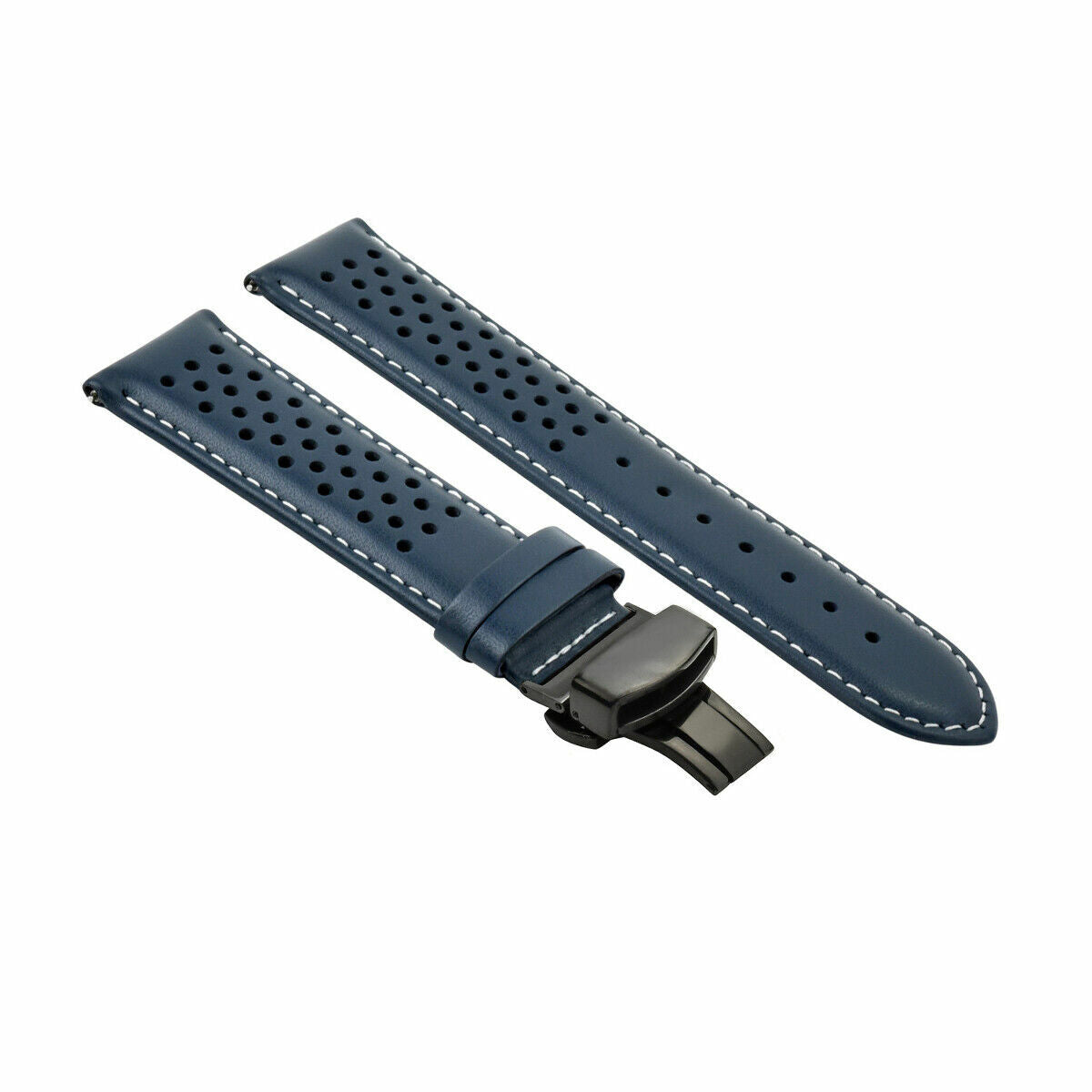 PERFORATED LEATHER RALLY WATCH STRAP BAND - QUICK RELEASE - 22MM