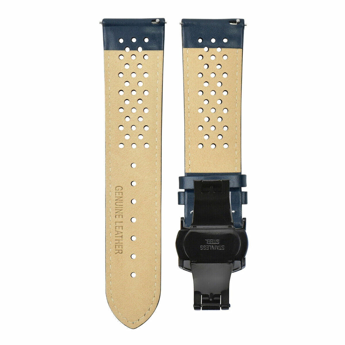 PERFORATED LEATHER RALLY WATCH STRAP BAND - QUICK RELEASE - 22MM