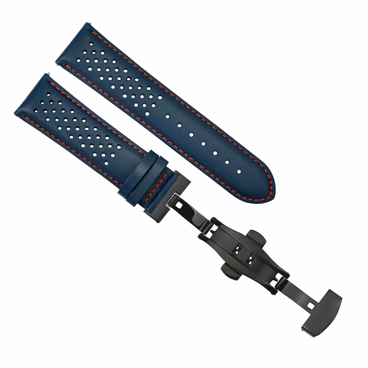 PERFORATED LEATHER RALLY WATCH STRAP BAND - QUICK RELEASE - 22MM