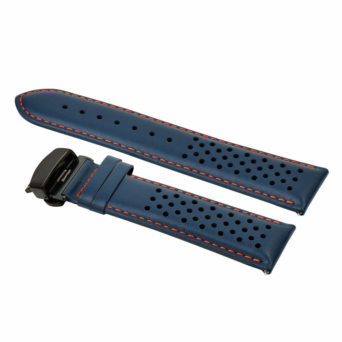 PERFORATED LEATHER RALLY WATCH STRAP BAND - QUICK RELEASE - 22MM