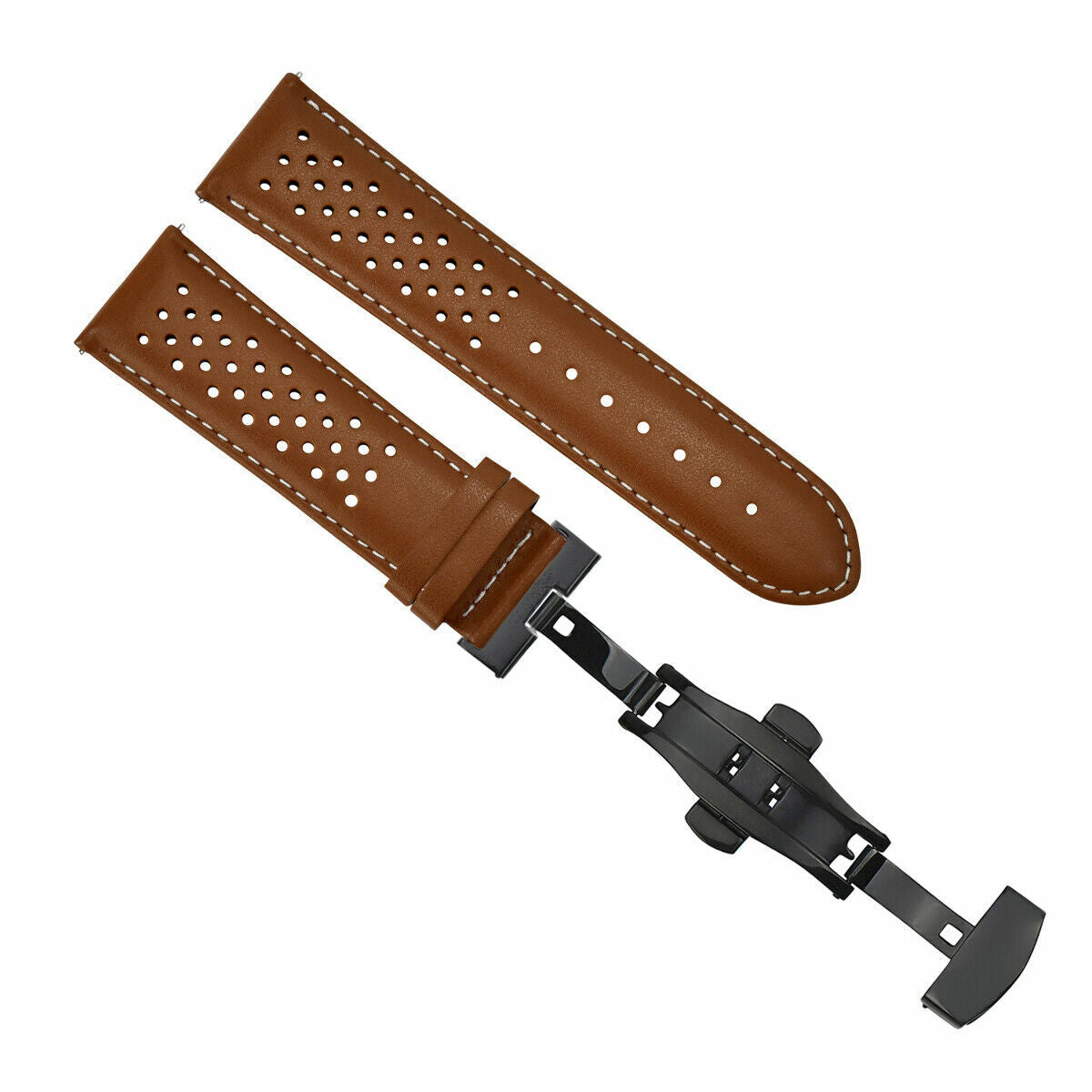PERFORATED LEATHER RALLY WATCH STRAP BAND - QUICK RELEASE - 22MM