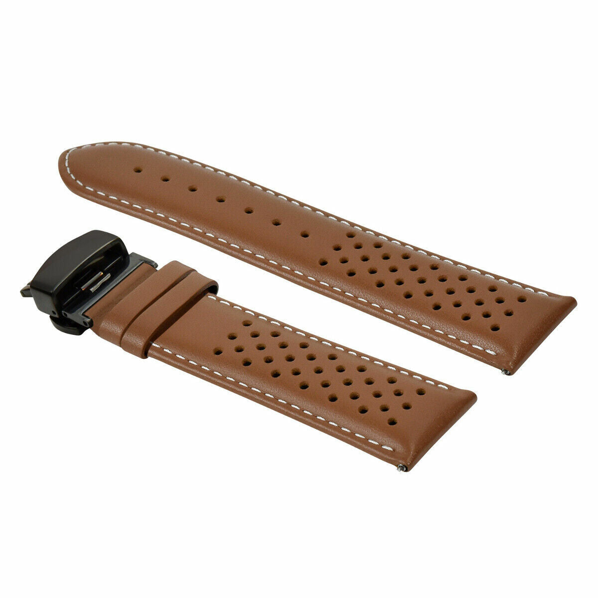 PERFORATED LEATHER RALLY WATCH STRAP BAND - QUICK RELEASE - 22MM