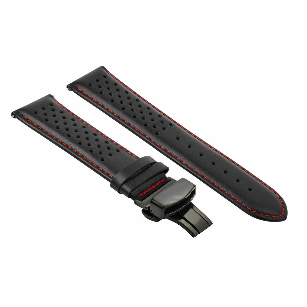 PERFORATED LEATHER RALLY WATCH STRAP BAND - QUICK RELEASE - 22MM