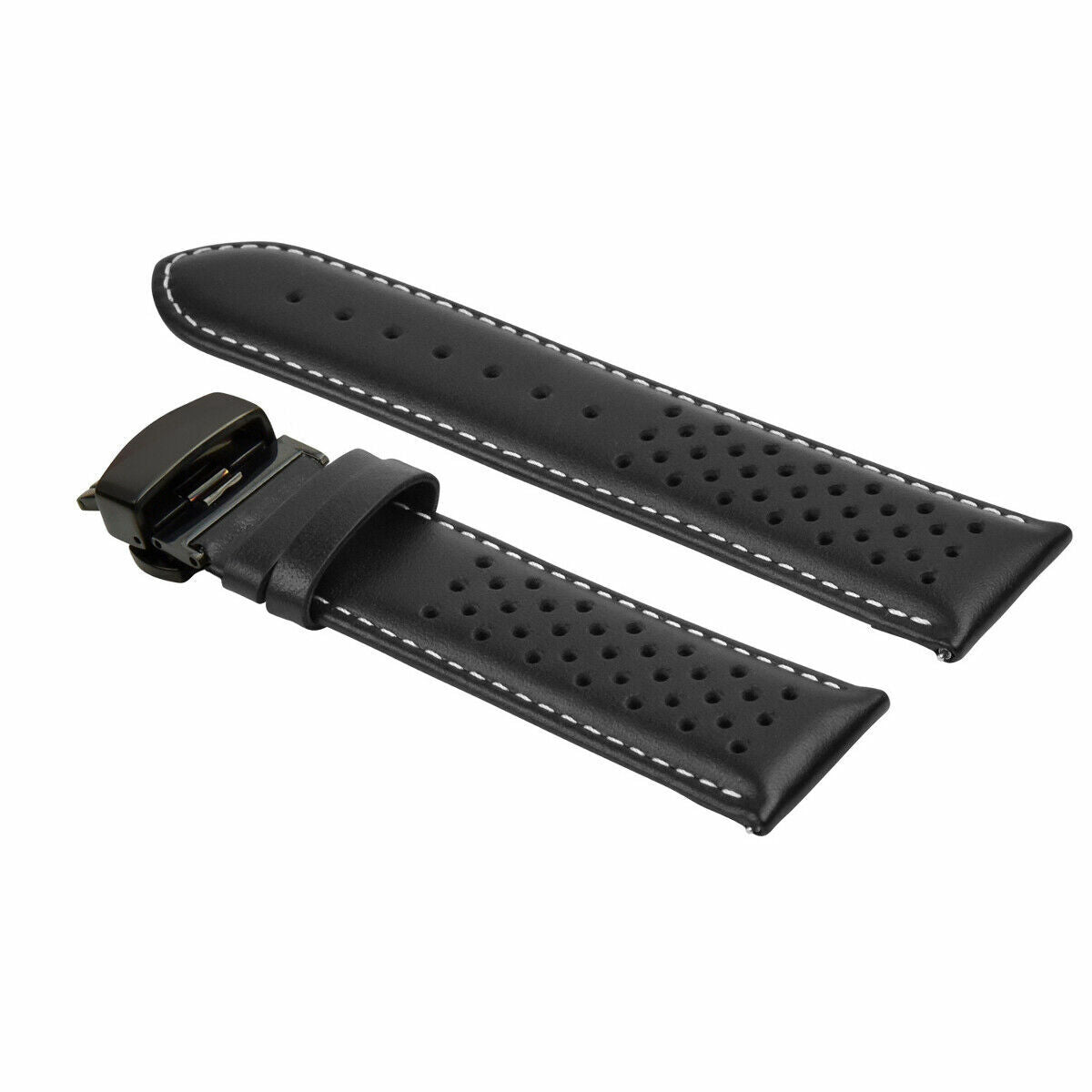 PERFORATED LEATHER RALLY WATCH STRAP BAND - QUICK RELEASE - 22MM