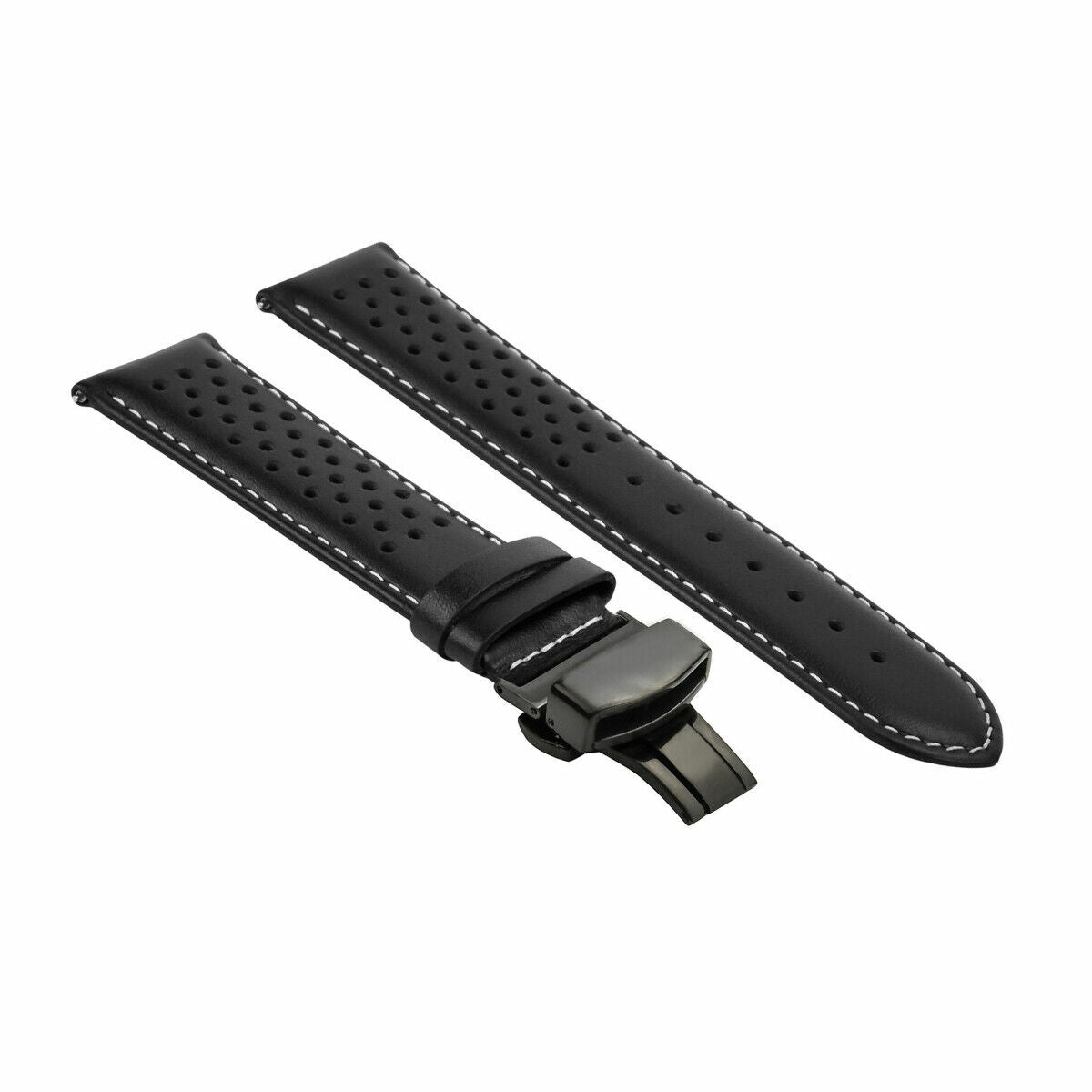 PERFORATED LEATHER RALLY WATCH STRAP BAND - QUICK RELEASE - 22MM