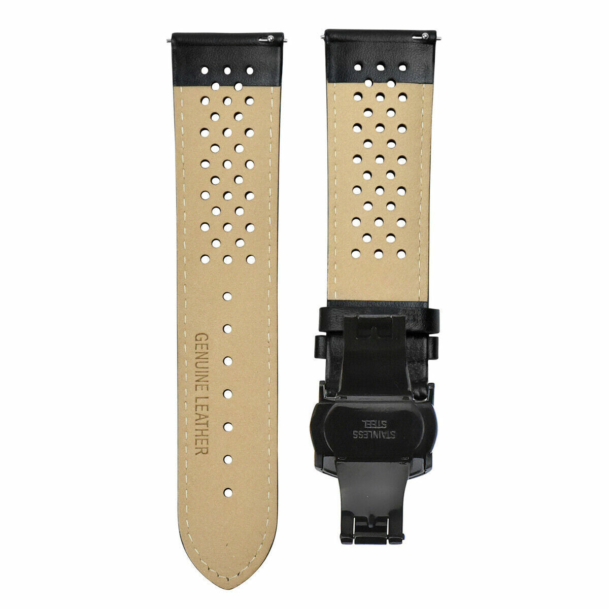 PERFORATED LEATHER RALLY WATCH STRAP BAND - QUICK RELEASE - 22MM