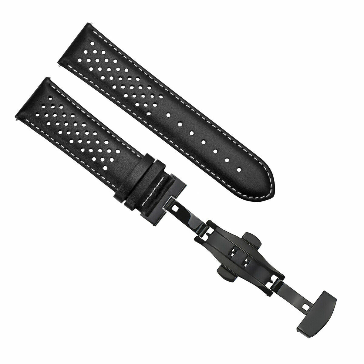 PERFORATED LEATHER RALLY WATCH STRAP BAND - QUICK RELEASE - 22MM