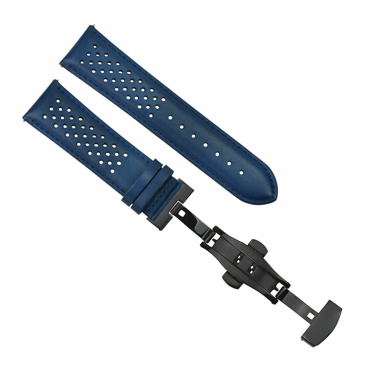PERFORATED LEATHER RALLY WATCH STRAP BAND - QUICK RELEASE - 22MM
