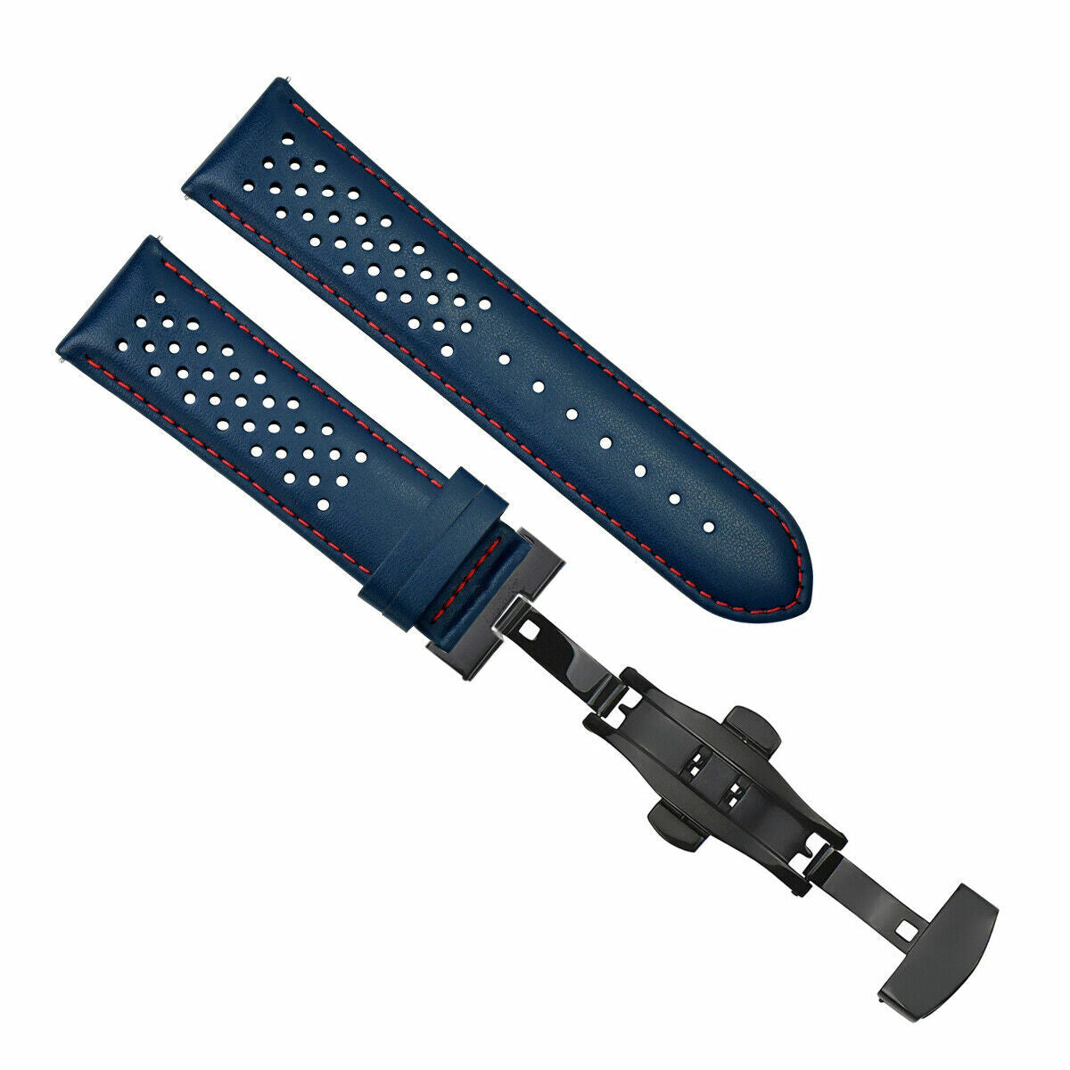 PERFORATED LEATHER RALLY WATCH STRAP BAND - QUICK RELEASE - 22MM