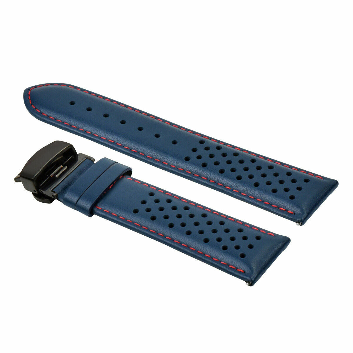 PERFORATED LEATHER RALLY WATCH STRAP BAND - QUICK RELEASE - 22MM