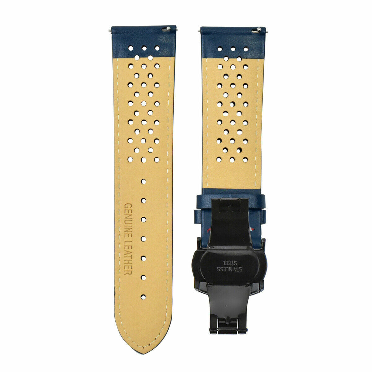 PERFORATED LEATHER RALLY WATCH STRAP BAND - QUICK RELEASE - 22MM