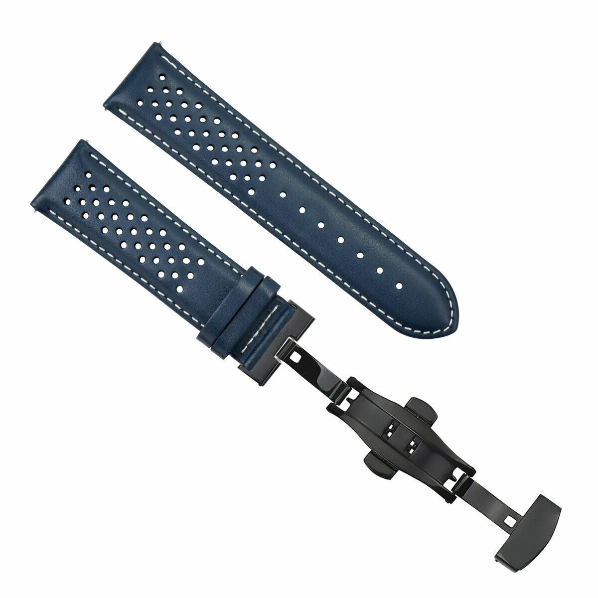 PERFORATED LEATHER RALLY WATCH STRAP BAND - QUICK RELEASE - 22MM