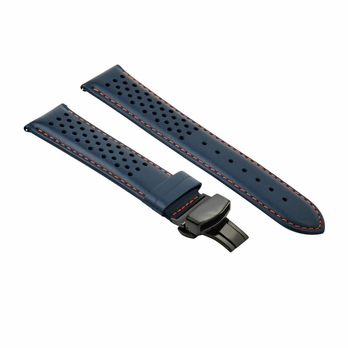PERFORATED LEATHER RALLY WATCH STRAP BAND - QUICK RELEASE - 22MM
