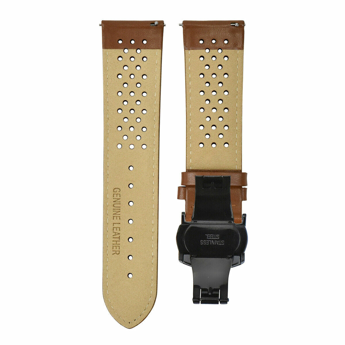 PERFORATED LEATHER RALLY WATCH STRAP BAND - QUICK RELEASE - 22MM
