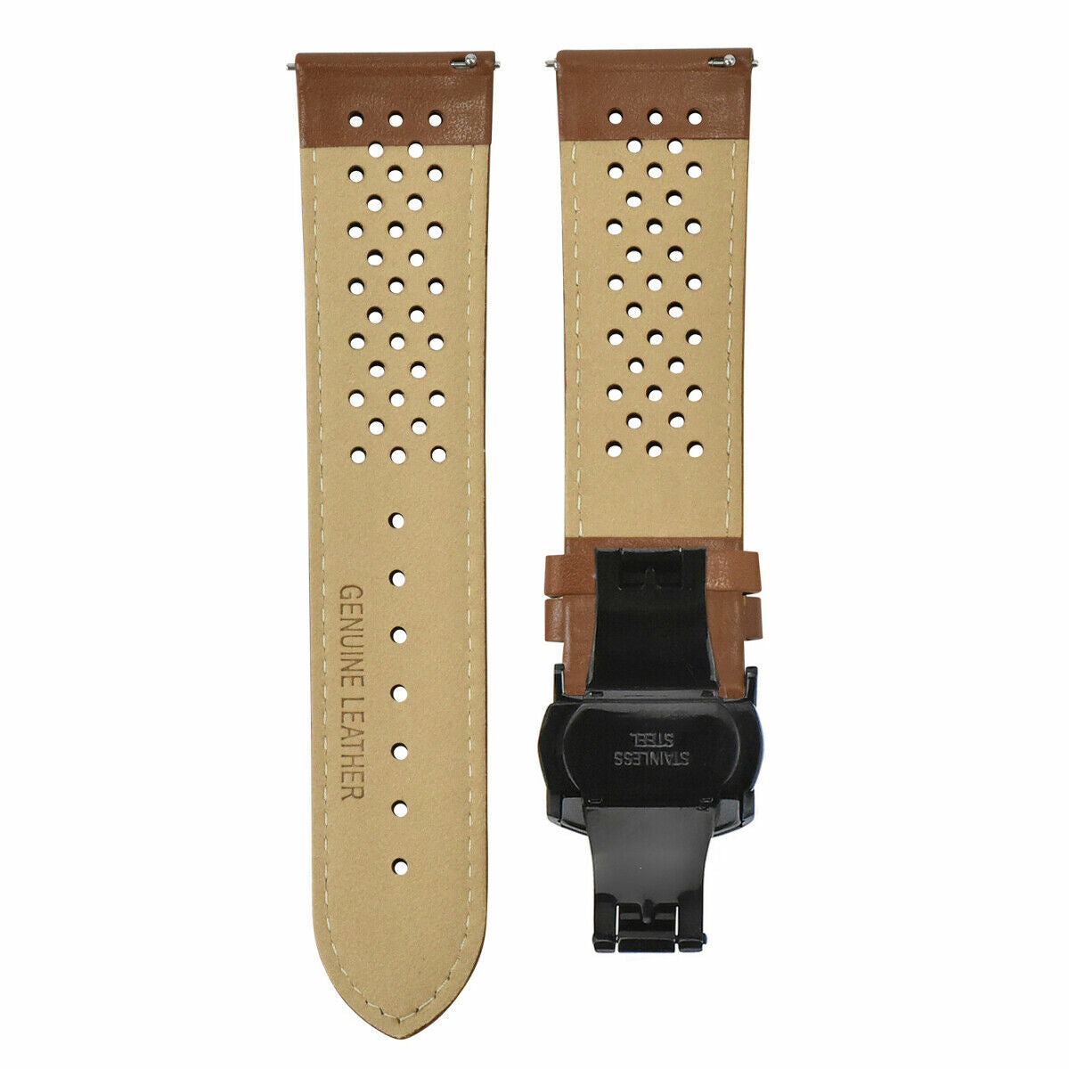 PERFORATED LEATHER RALLY WATCH STRAP BAND - QUICK RELEASE - 22MM