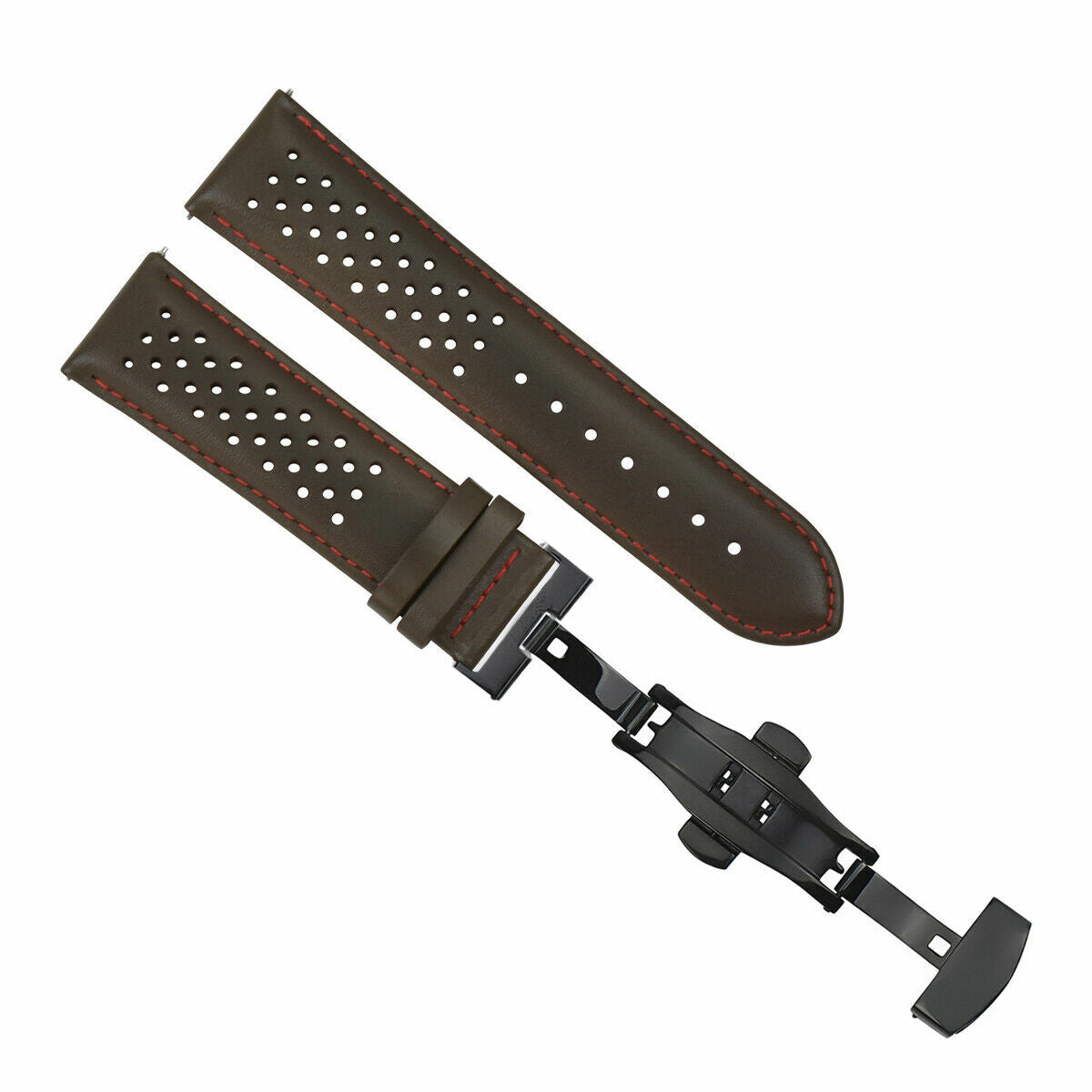 PERFORATED LEATHER RALLY WATCH STRAP BAND - QUICK RELEASE - 22MM