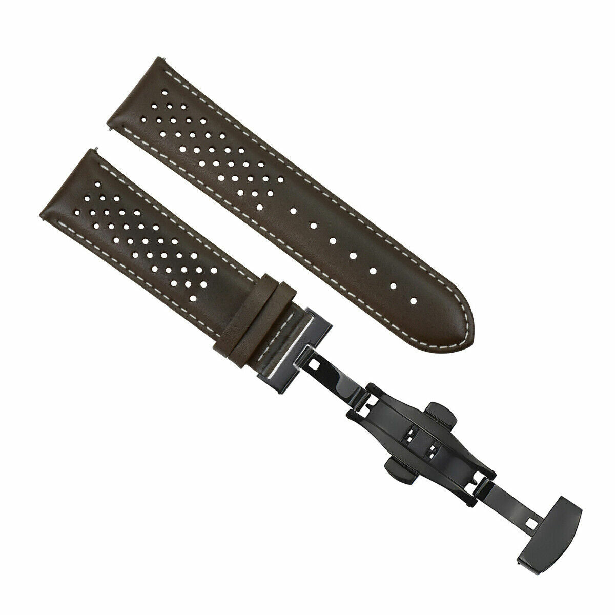 PERFORATED LEATHER RALLY WATCH STRAP BAND - QUICK RELEASE - 22MM