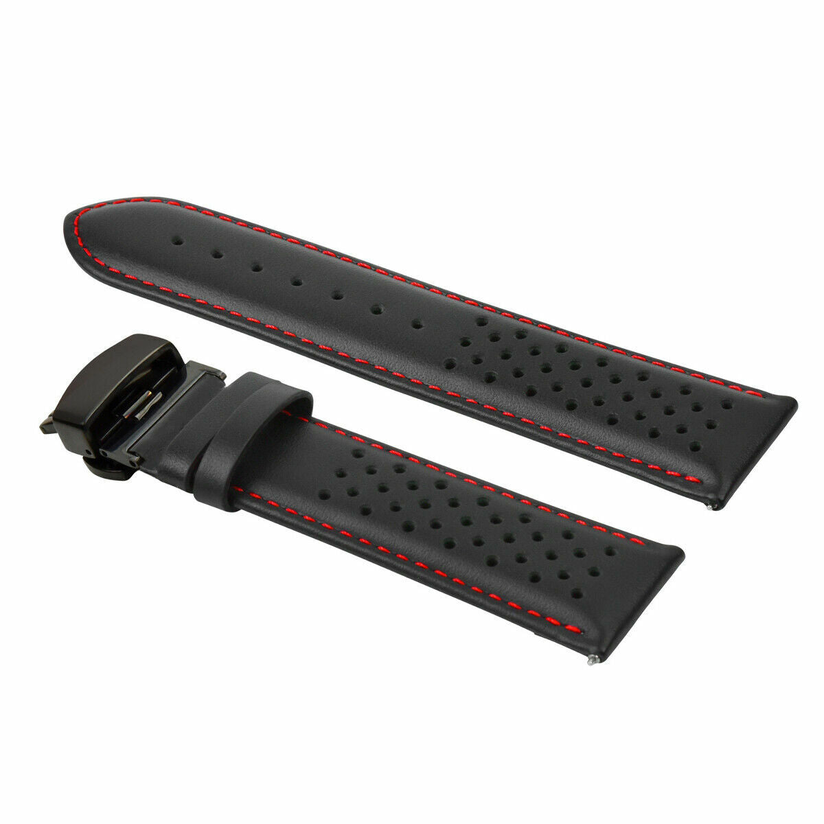 18-19-20-21-22-23-24MM PERFORATED LEATHER WATCH BAND STRAP FOR CITIZEN EZ RELEAS - Rose, Black with Red Stitching, view 3