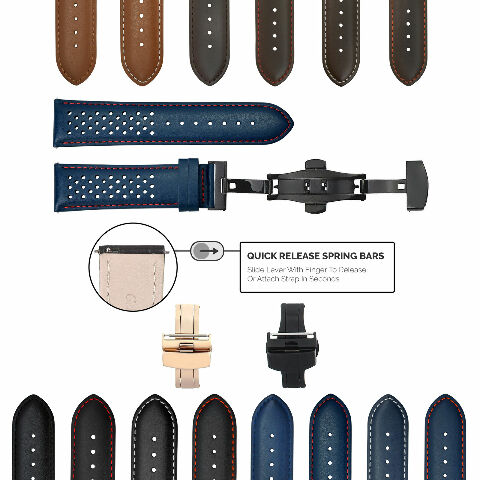 PERFORAT LEATHER WATCH BAND STRAP FOR OMEGA EZ RELEASE - 20MM