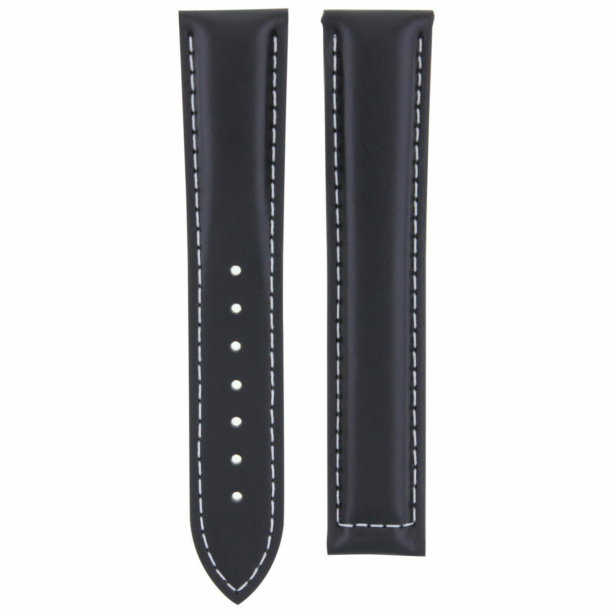 18-19-20-22-24MM CLASSIC MENS SMOOTH LEATHER STRAP BAND FOR ORIS WATCHES CLASP, Black with White Stitching, view 2