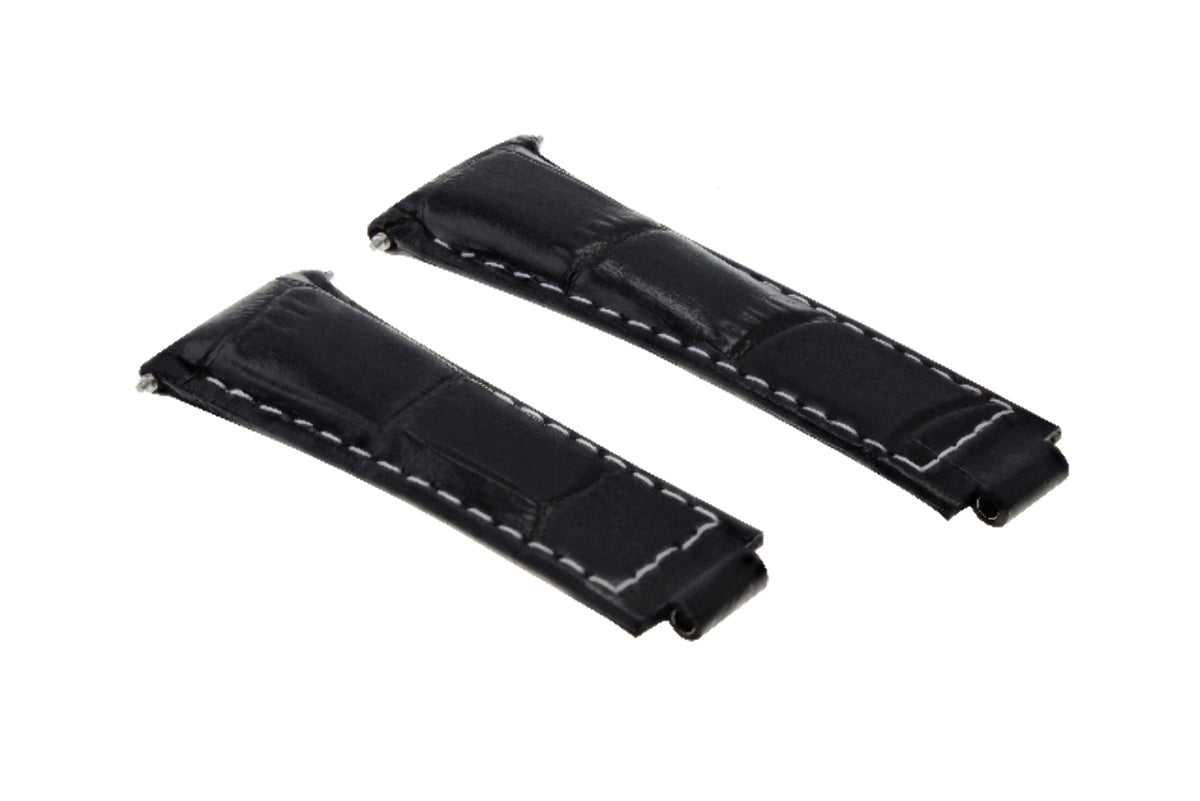 LEATHER WATCHBAND STRAP FOR ROLEX DAYTONA 16518 16519 116520 116523 MED BLACK WS