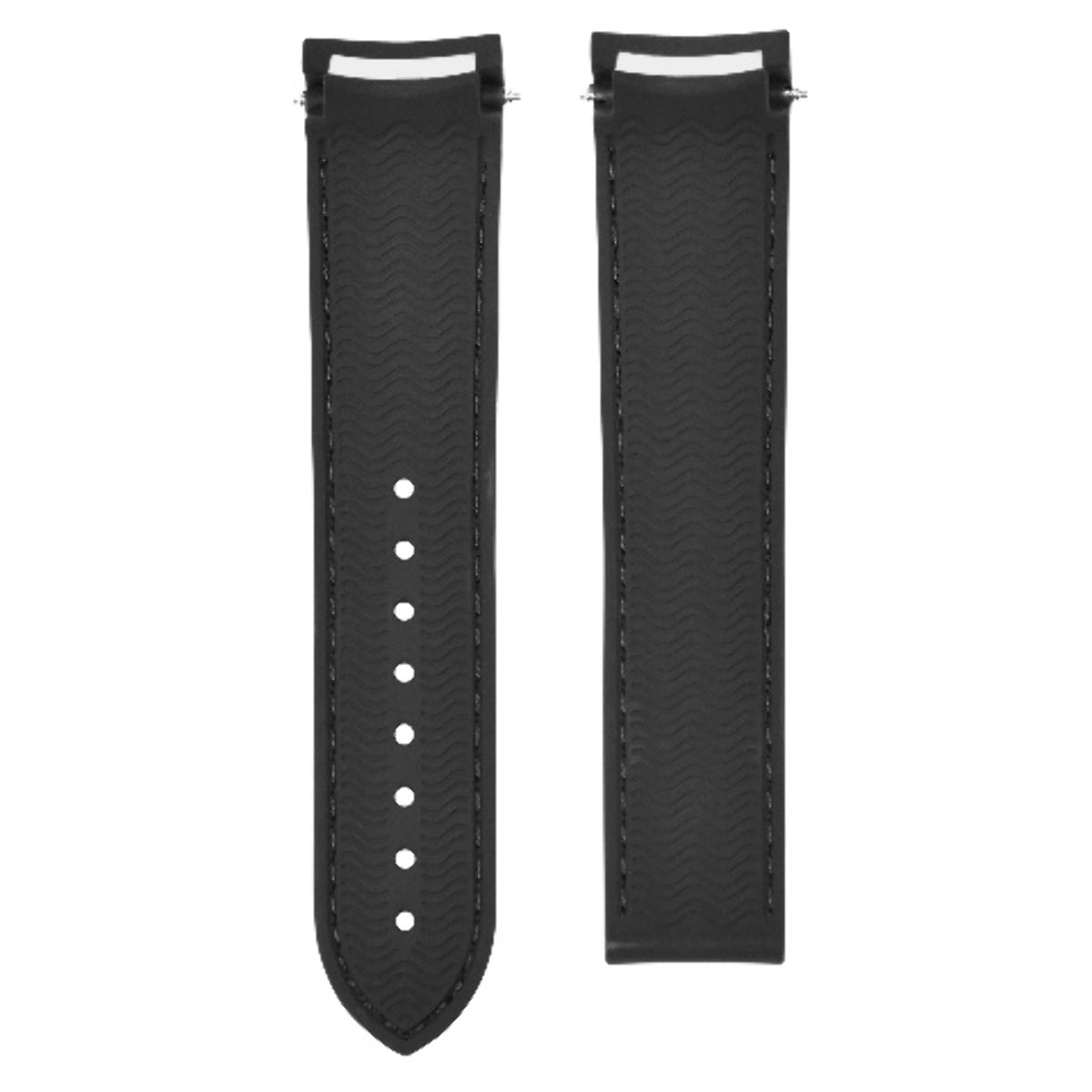 20MM RUBBER STRAP BAND 41MM FOR OMEGA SEAMASTER PLANET OCEAN CURVED BLACK STITCH
