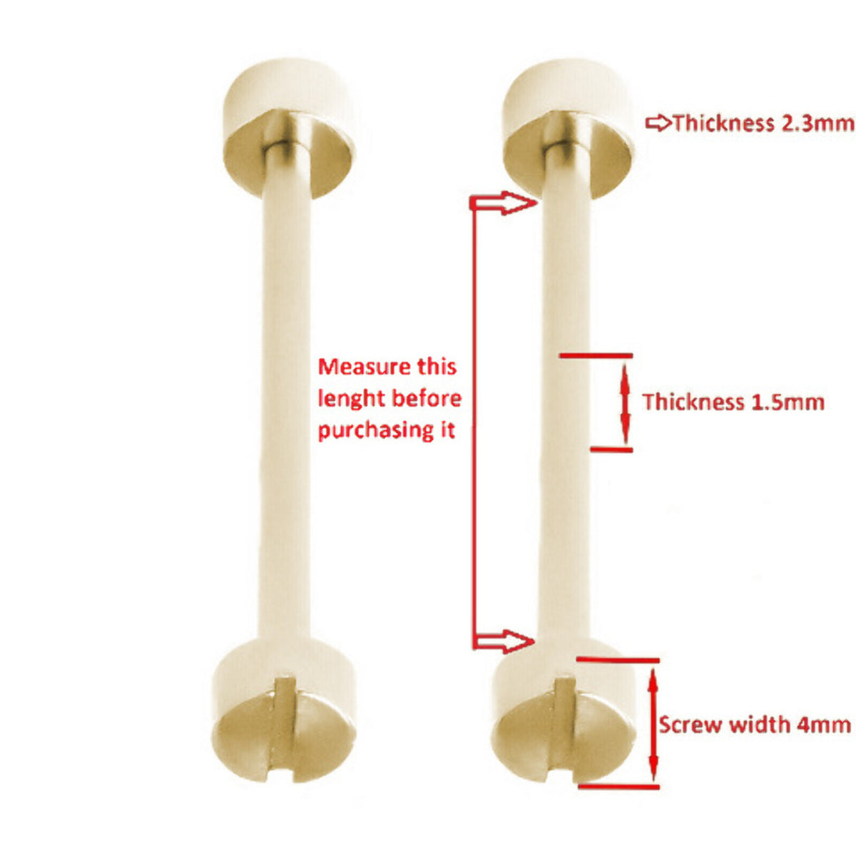 2-20MM REPLACEMENT TUBE & SCREW PIN FOR CARTIER WATCH STRAP BAND LUG YELLOW GOLD
