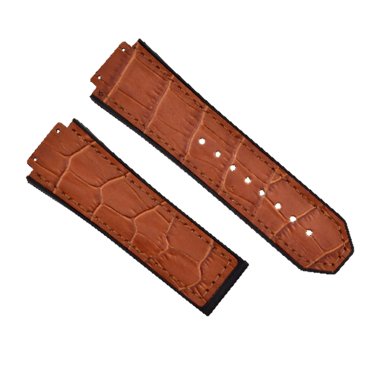 28MM ALLIGATOR LEATHER RUBBER BAND STRAP FOR 48 HUBLOT CERAMIC KING POWER BROWN