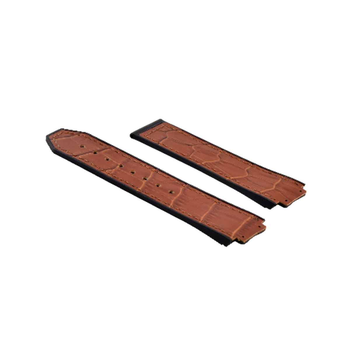 28MM ALLIGATOR LEATHER RUBBER BAND STRAP FOR 48 HUBLOT CERAMIC KING POWER BROWN
