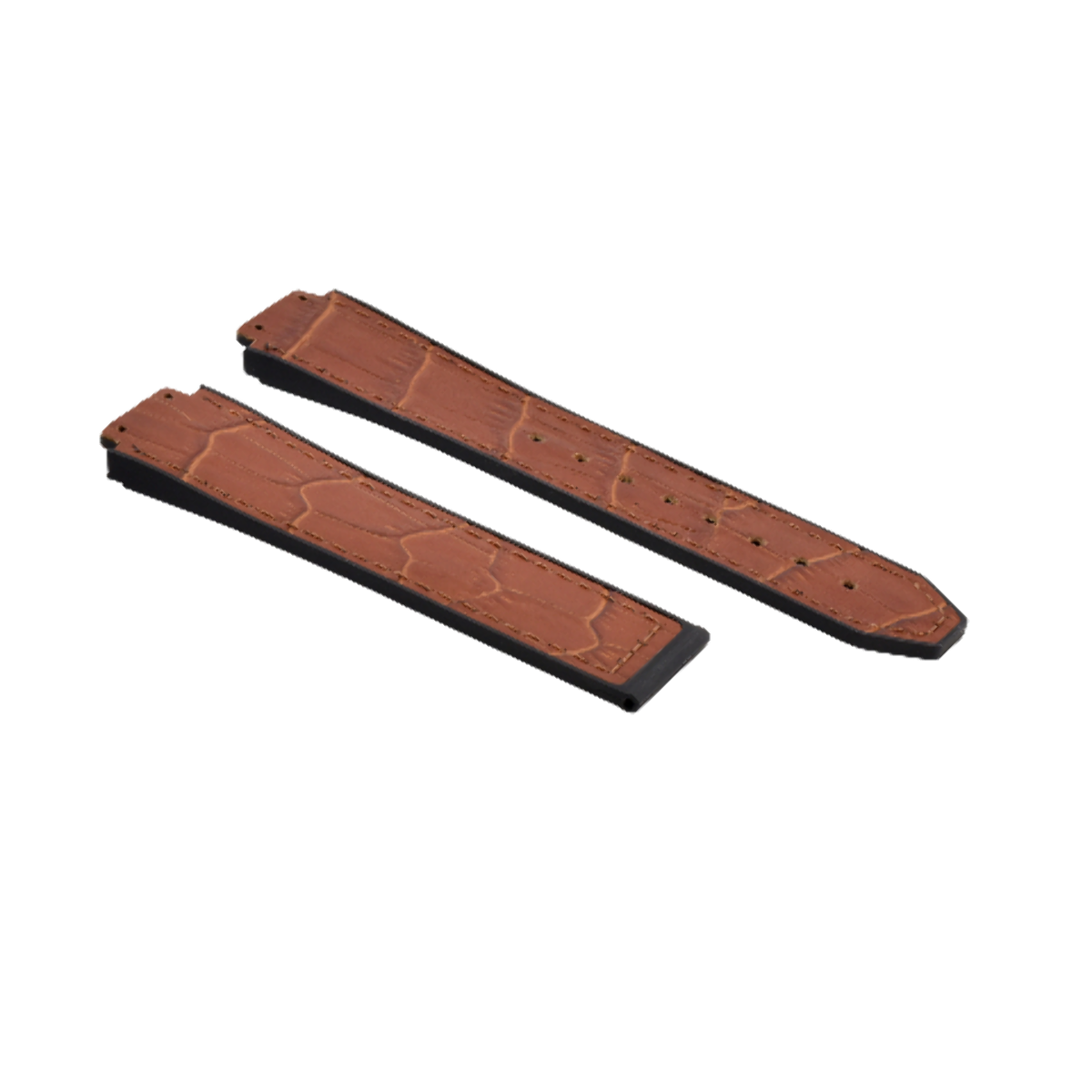 28MM ALLIGATOR LEATHER RUBBER BAND STRAP FOR 48 HUBLOT CERAMIC KING POWER BROWN
