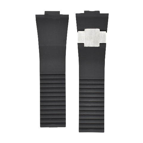 25MM X 12MM SILICONE RUBBER WATCH BAND STRAP FOR ULYSSE NARDIN MARINE DIVER BLACK