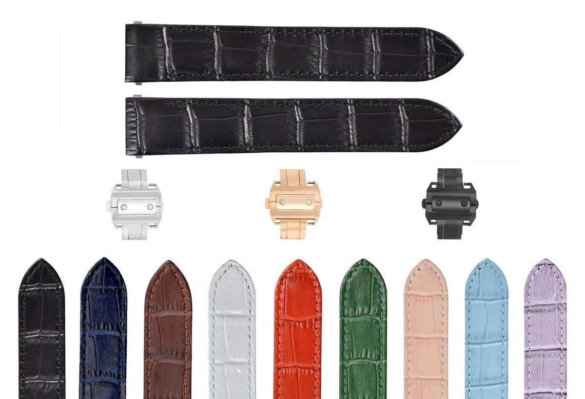 19-20MM ITALIAN LEATHER WATCH BAND STRAP FOR CARTIER ROADSTER QUICK RELEASE, Black