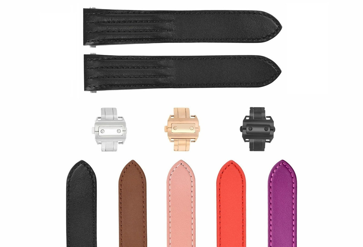 19-20MM LEATHER STRAP FOR CARTIER ROADSTER QUICK RELEASE ( SMOOTH WITH BUMPS ), Black