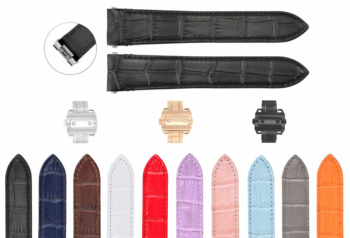 21MM LEATHER WATCH BAND STRAP FOR CARTIER SANTOS WSSA0018 QUICK RELEASE, Black
