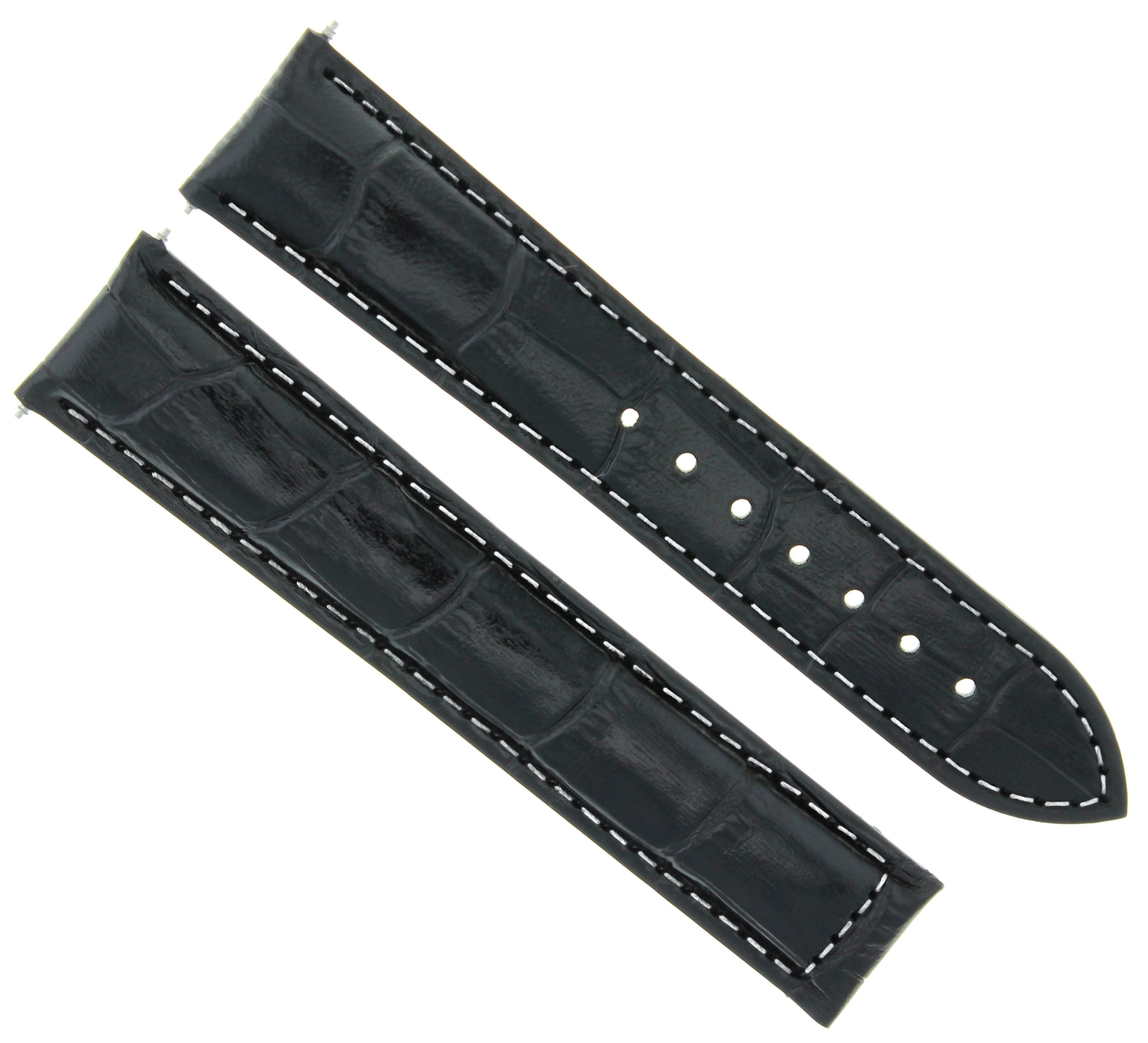 24/20MM BLACK LEATHER WATCH BAND STRAP FOR OMEGA WATCH WITH WHITE STITCHING