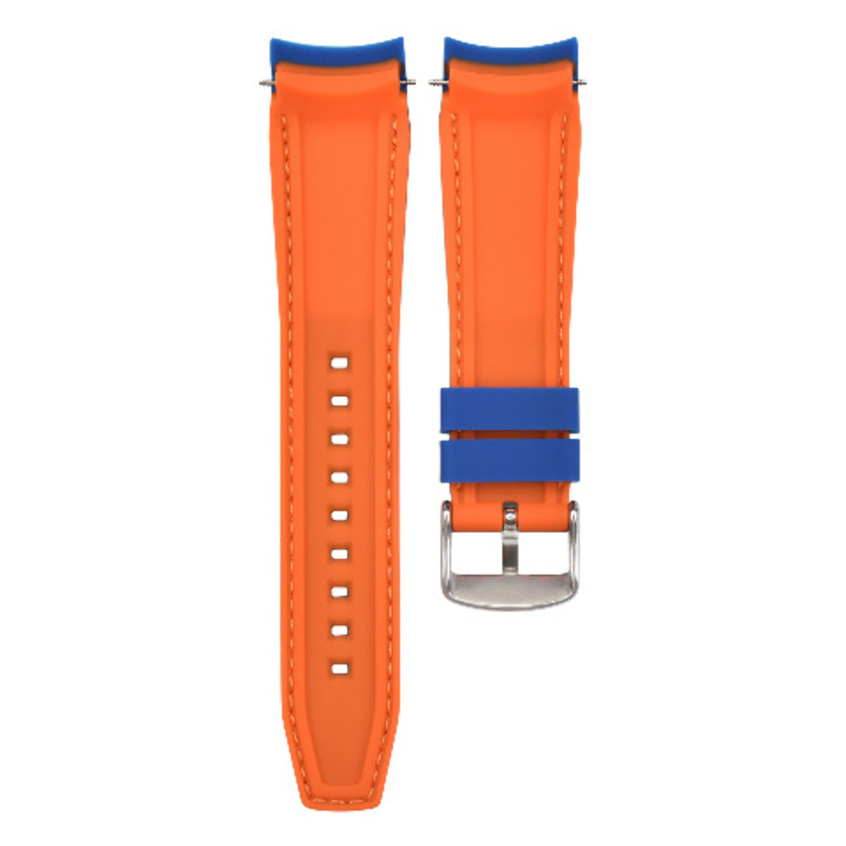 21MM CURVED RUBBER STRAP PERFORATED FOR CITIZEN ECO DRIVE WATCH BLUE ORANGE STIT