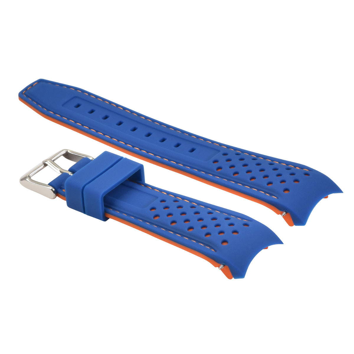 20MM CURVED RUBBER STRAP PERFORATED FOR CITIZEN ECO DRIVE WATCH BLUE ORANG STITC