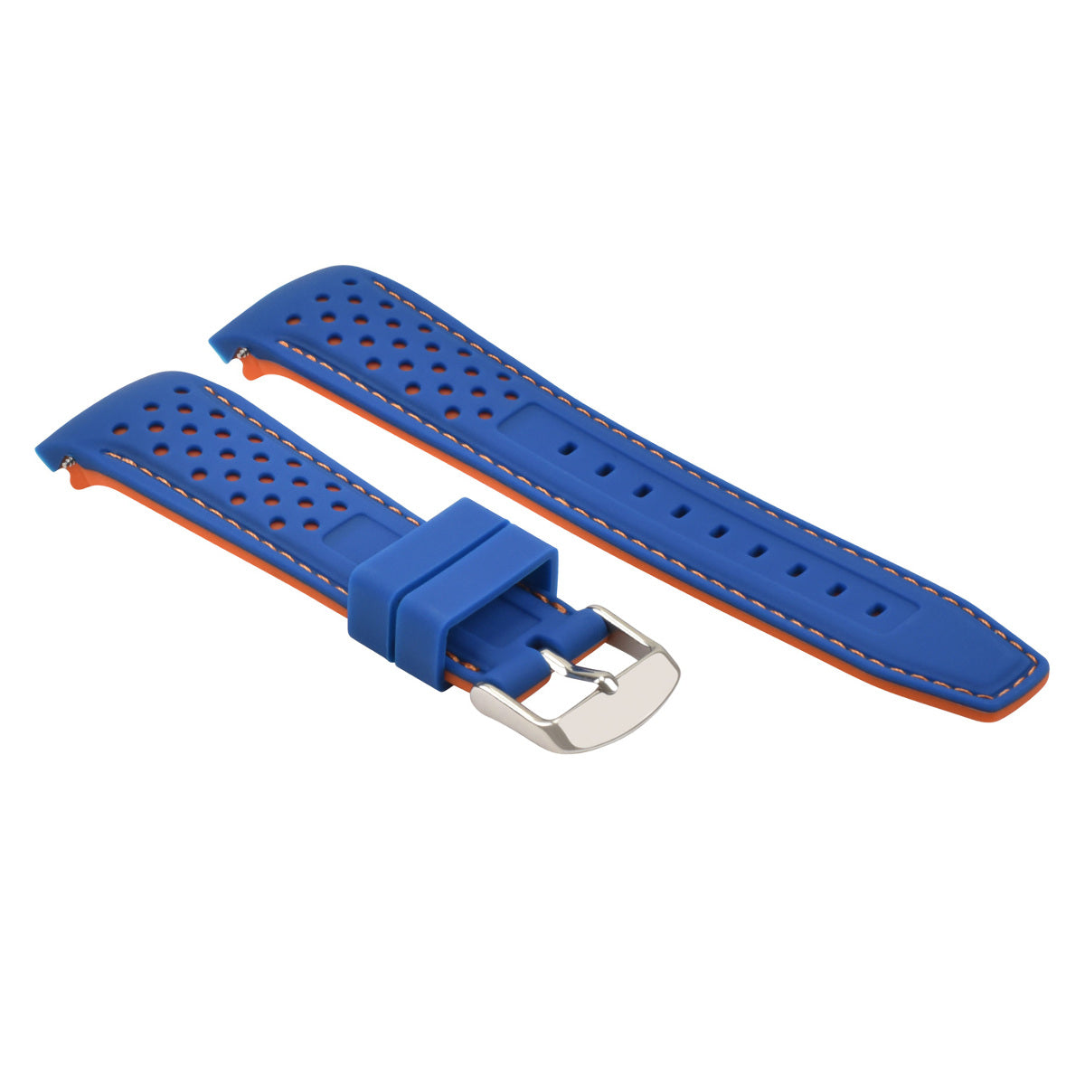 20MM CURVED RUBBER STRAP PERFORATED FOR CITIZEN ECO DRIVE WATCH BLUE ORANG STITC
