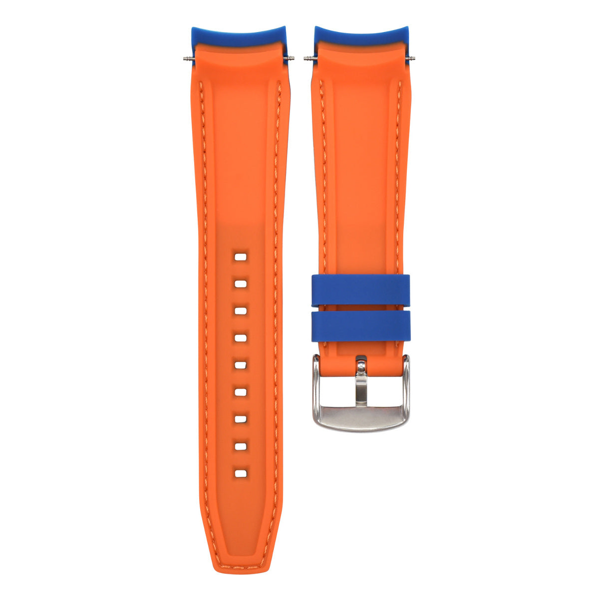 20MM CURVED RUBBER STRAP PERFORATED FOR CITIZEN ECO DRIVE WATCH BLUE ORANG STITC
