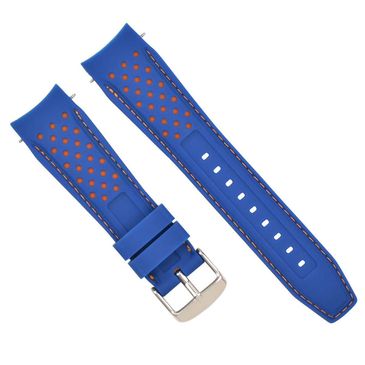 20MM CURVED RUBBER STRAP PERFORATED FOR CITIZEN ECO DRIVE WATCH BLUE ORANG STITC