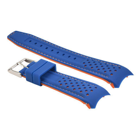 22MM CURVED RUBBER STRAP PERFORATED FOR CITIZEN ECO DRIVE WATCH BLUE ORANGE STIT