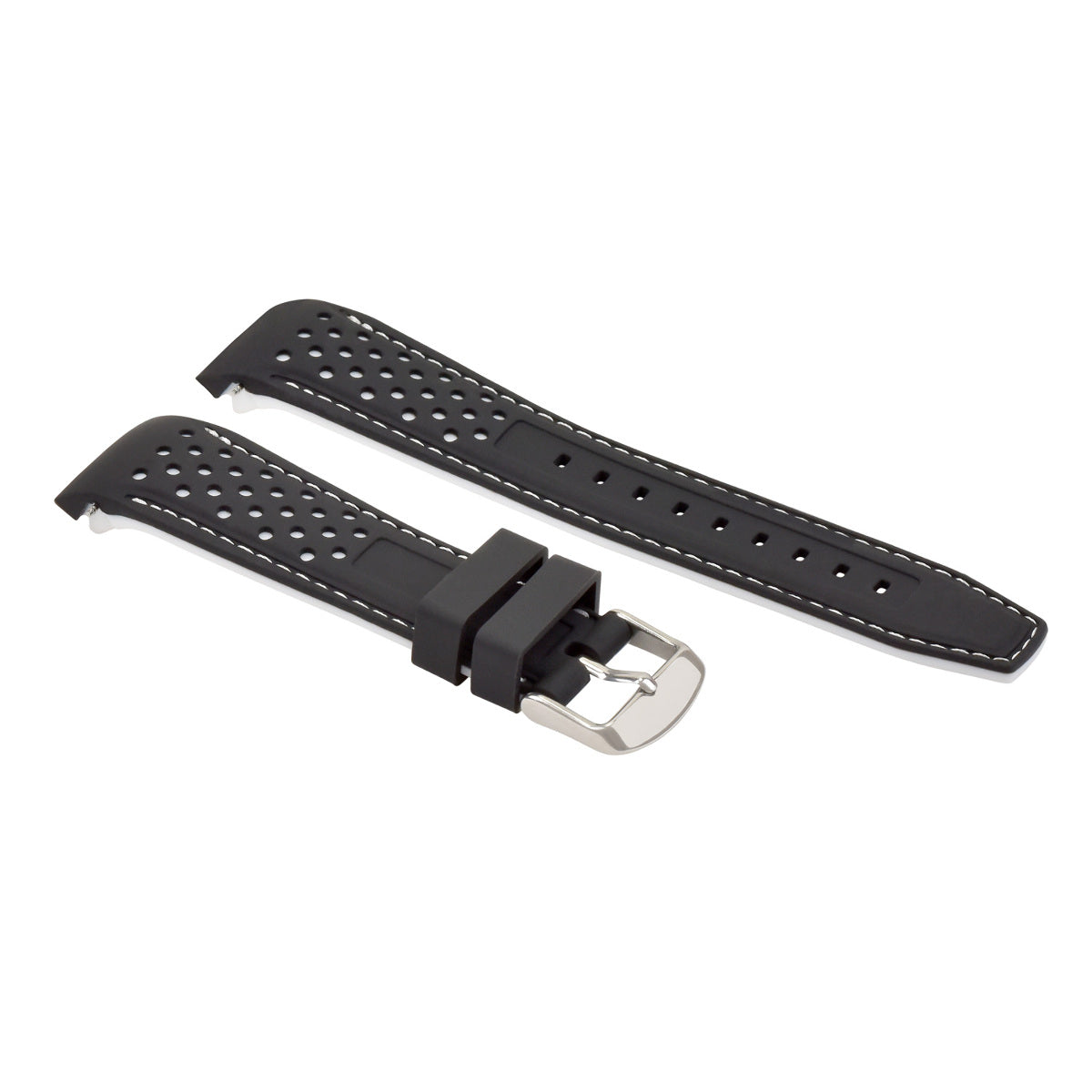 22MM CURVED RUBBER STRAP PERFORATED FOR CITIZEN ECO DRIVE WATCH BLACK WHITE STIT