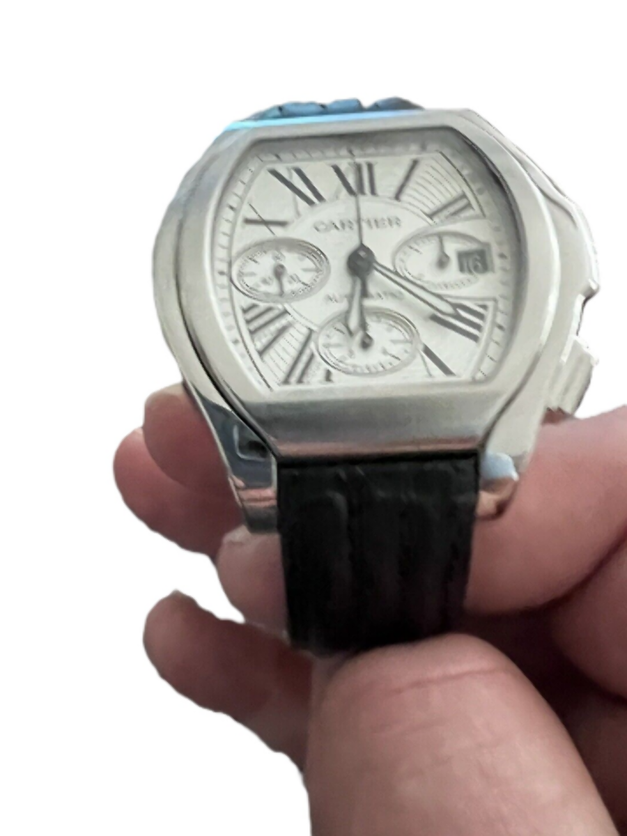 19-20MM ITALIAN LEATHER WATCH BAND STRAP FOR CARTIER ROADSTER QUICK RELEASE, Black, front view
