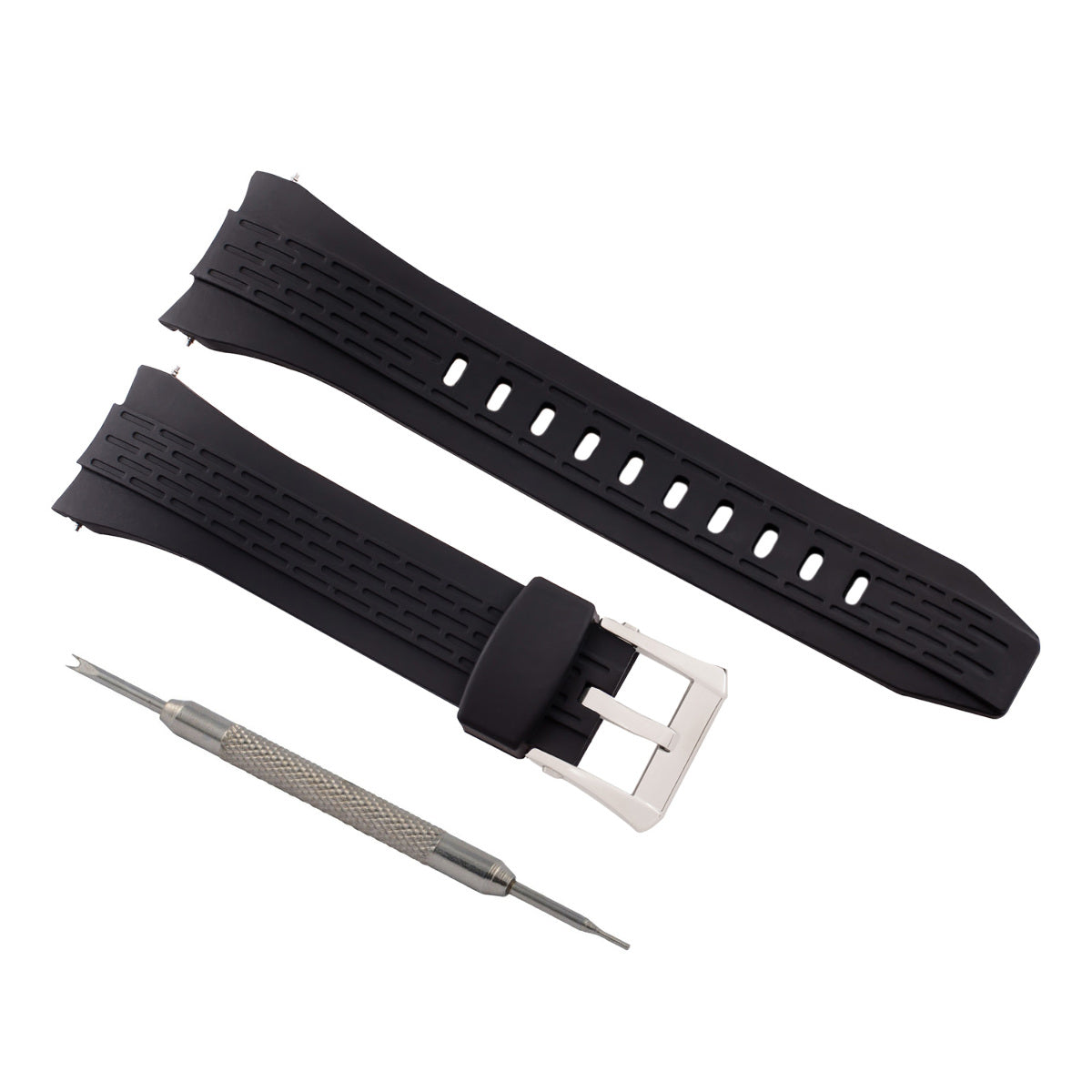 26MM RUBBER WATCH BAND FOR SEIKO KINETIC 7T62 BLACK + BUCKLE SPRING BAR REMOVER