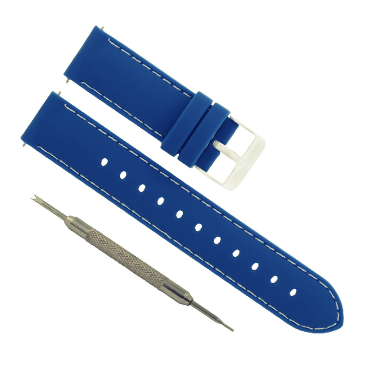 22MM RUBBER WATCH BAND STRAP FOR TISSOT PRC200 1853 SPRING BAR REMOVER BLUE WHIT