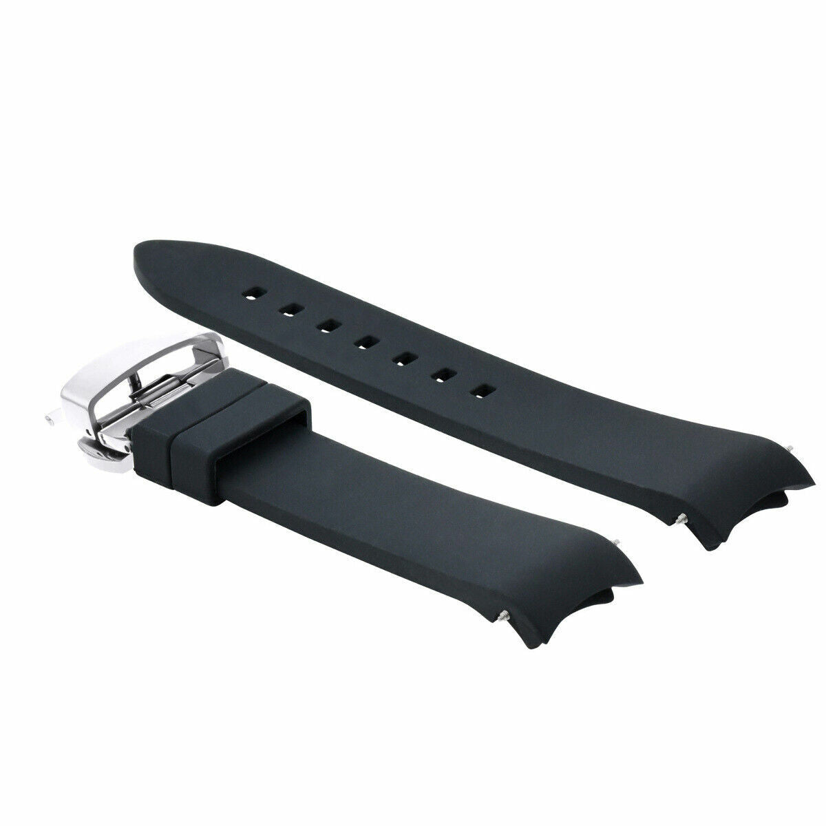 CURVED END SILICONE WATCH BAND RUBBER STRAP +CLASP - 19MM